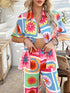 'Splendory' Collared Print Top and Pants Set - Celes Fashion